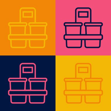 Pop Art Line Kahve fincanı renkli arka planda izole edilmiş bir ikon haline gelecek. Vektör