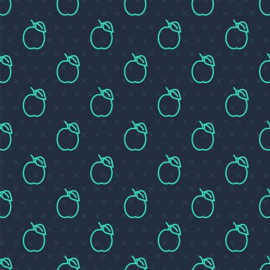 Yeşil çizgi erik meyvesi ikonu mavi arkaplandaki pürüzsüz deseni izole etti. Vektör