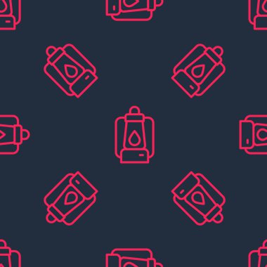 Kırmızı çizgi kamp feneri ikonu siyah arka planda izole edilmiş kusursuz desen. Vektör