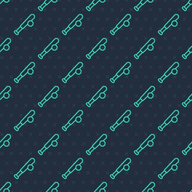 Top ikonlu yeşil çizgi beyzbol sopası mavi arka planda izole edilmiş pürüzsüz desen. Vektör