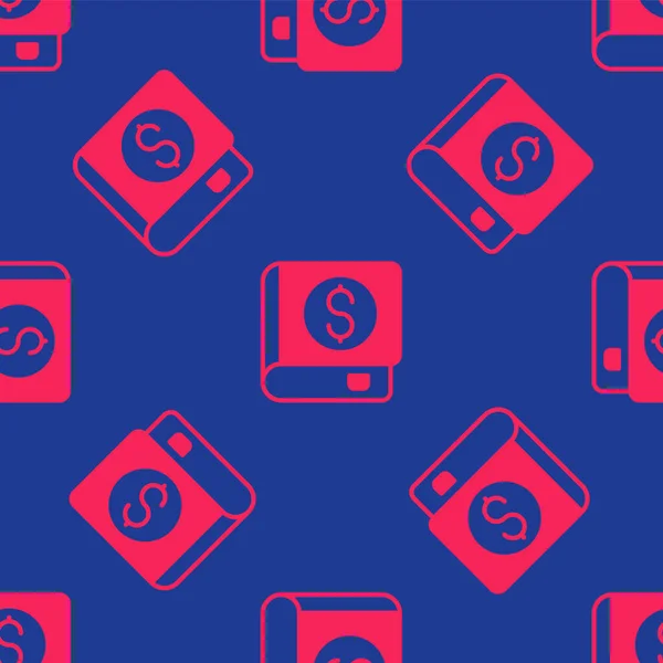 Červená finanční kniha ikona izolované bezešvé vzor na modrém pozadí. Vektor — Stockový vektor