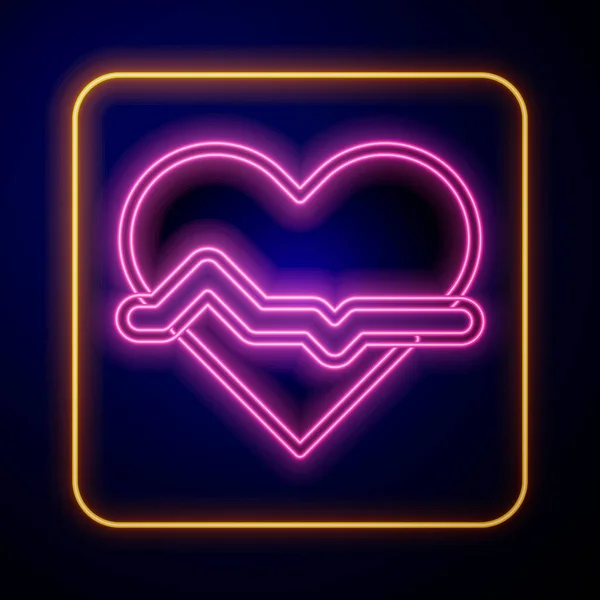Świecąca neonowa ikona tętna wyizolowana na czarnym tle. Znak bicia serca. Ikona pulsu serca. Ikona kardiogramu. Wektor — Wektor stockowy