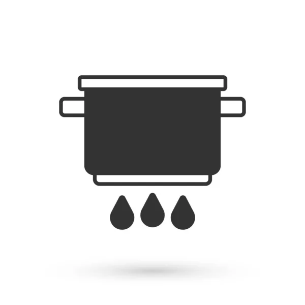 Pot de cuisson gris sur icône de feu isolé sur fond blanc. Faire bouillir ou ragoût symbole de la nourriture. Vecteur — Image vectorielle