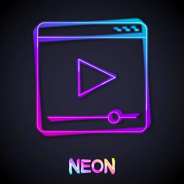 Glödande neon line Online spela video ikon isolerad på svart bakgrund. Filmremsa med lekskylt. Vektor — Stock vektor