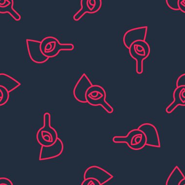 Kırmızı çizgi düşüşü ve büyüteç simgesi siyah arkaplanda izole edilmiş kusursuz desen. Vektör