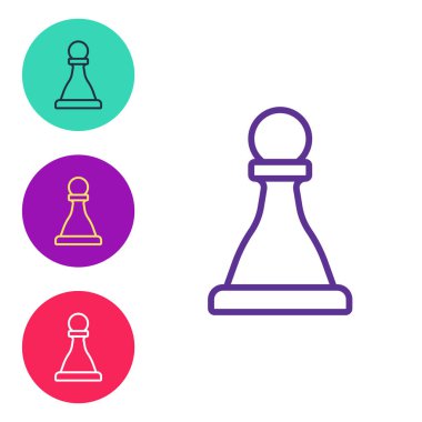 Satranç simgesini beyaz arkaplanda izole et. İş stratejisi. Oyun, yönetim, finans. Simgeleri renklendirin. Vektör