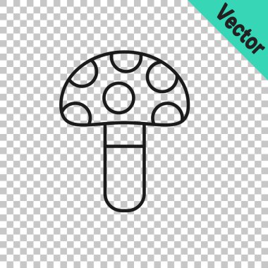 Siyah çizgi Psilocybin mantar simgesi şeffaf arkaplanda izole edildi. Psikedelik halüsinasyon. Vektör