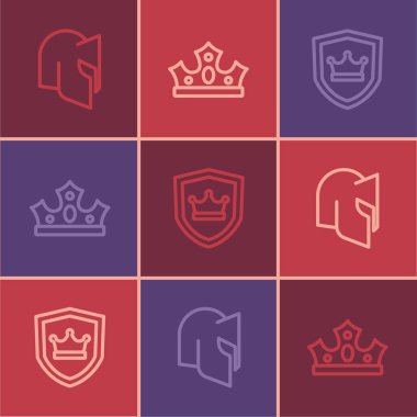 Orta Çağ miğferi, taç ile kalkan ve kral simgesi. Vektör