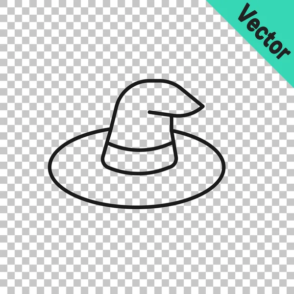 Línea negra Icono del sombrero de bruja aislado sobre fondo transparente. Feliz fiesta de Halloween. Vector — Vector de stock