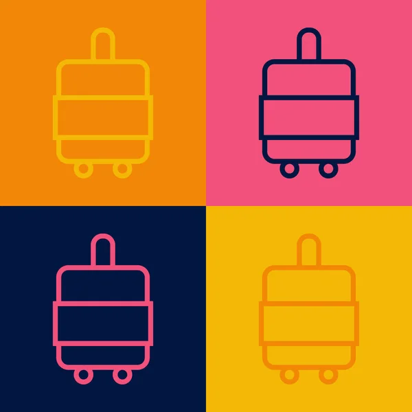 Поп-арт линия Чемодан для путешествия иконка изолированы на цветном фоне. Путешествую по багажному знаку. Значок дорожного багажа. Вектор — стоковый вектор