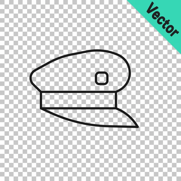 Schwarze Linie Zugführer Hut Symbol isoliert auf transparentem Hintergrund. Vektor — Stockvektor