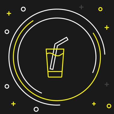 Siyah zemin üzerinde su ikonu olan çizgi camları. Soda bardağı. Renkli taslak konsepti. Vektör