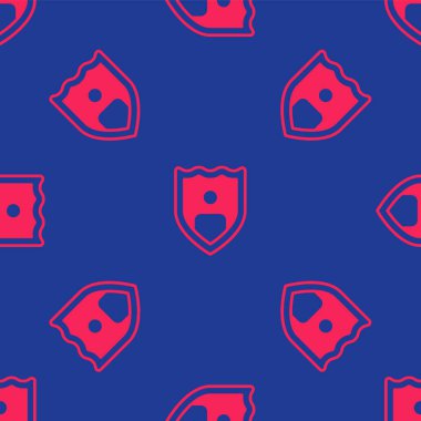 Kırmızı Hayat Sigortası ve kalkan ikonu mavi arka planda izole edilmiş pürüzsüz desen. Güvenlik, güvenlik, koruma, konsept koruma. Vektör