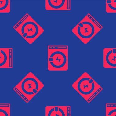 Kırmızı Yıkama ikonu mavi arka planda izole edilmiş pürüzsüz desen. Çamaşır makinesi simgesi. Çamaşır makinesi, çamaşır makinesi. Ev aletleri sembolü. Vektör