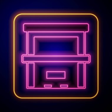 Parlayan neon piyano ikonu siyah arkaplanda izole edildi. Müzik aleti. Vektör