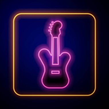 Parlayan elektro gitar ikonu siyah arkaplanda izole edildi. Vektör