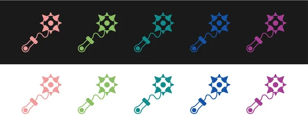 Set Mittelalterliche Kettenknöpfe Ball Symbol Isoliert Auf Schwarzem Und Weißem — Stockvektor