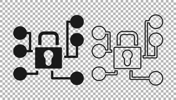 Ícone Segurança Cibernética Preto Isolado Fundo Transparente Cadeado Fechado Placa — Vetor de Stock