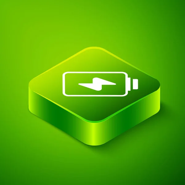 Isometric Battery Charge Level Indicator Icon Isolated Green Background Green — Stock Vector