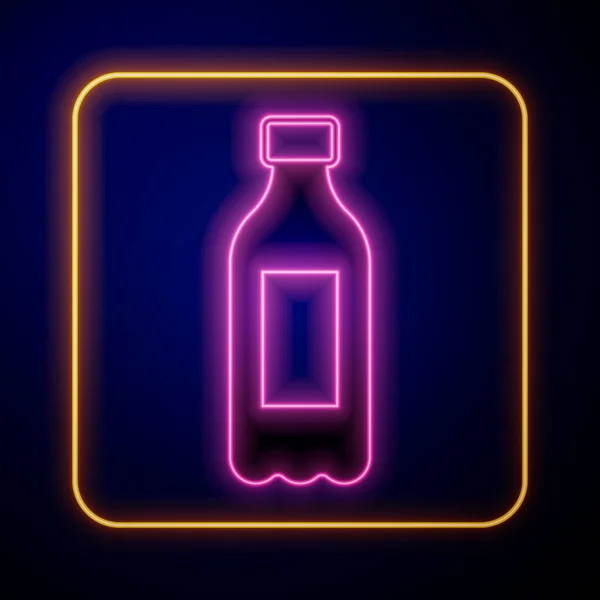 Leuchtende Neonfarbene Wasserflasche Auf Schwarzem Hintergrund Soda Aqua Drink Zeichen — Stockvektor