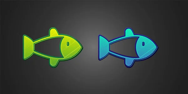 Зеленая Синяя Иконки Fish Изолированы Черном Фоне Вектор — стоковый вектор