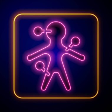 Siyah arkaplanda parlayan neon voodoo bebek ikonu izole edildi. Vektör