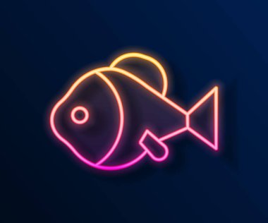 Parlayan neon hattı. Siyah zemin üzerinde balık simgesi izole edildi. Vektör