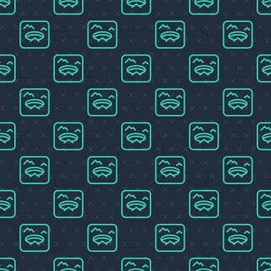 Yeşil çizgili balıkçı ikonu mavi arka planda izole edilmiş pürüzsüz desen. Yuvarlak buz çerçevesi. Buzda bir delik. Vektör