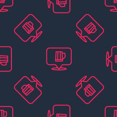 Kırmızı çizgi ahşap bira bardağı simgesi siyah arka planda izole edilmiş. Vektör