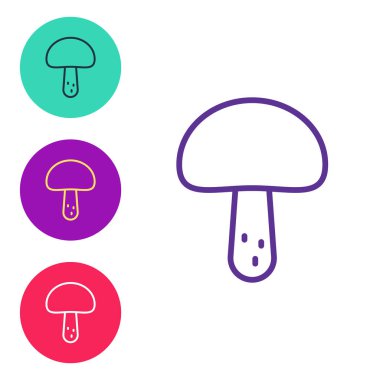 Beyaz arkaplanda çizgi mantar simgesini ayır. Simgeleri renklendirin. Vektör