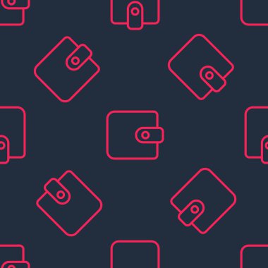 Kırmızı çizgi cüzdan simgesi siyah arkaplanda kusursuz desen izole etti. Çanta ikonu. Nakit tasarruf sembolü. Vektör