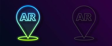 Parlayan neon hattı Artırılmış gerçeklik AR simgesi siyah arkaplanda izole edildi. Sanal geleceksel giyilebilir cihazlar. Vektör