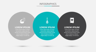 Mutfak çırpıcısını, ölçü kabını, kâseyi ve yemek kitabını hazırla. Ticari bilgi şablonu. Vektör