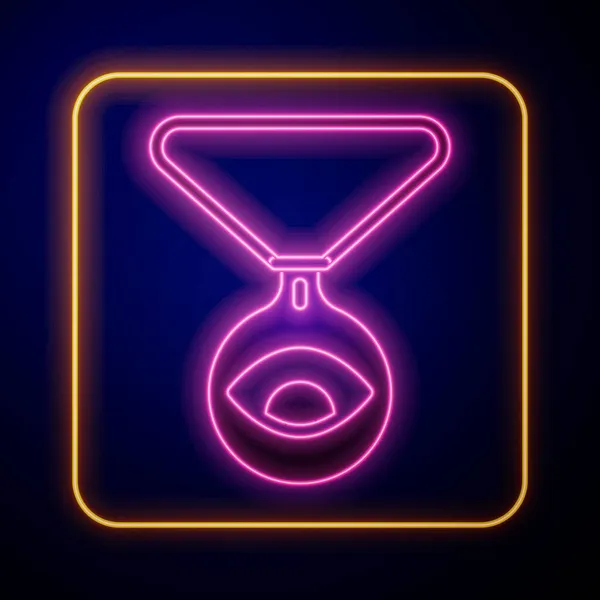 Gloeiende Neon Medaillon Een Ketting Met Oog Pictogram Geïsoleerd Zwarte — Stockvector