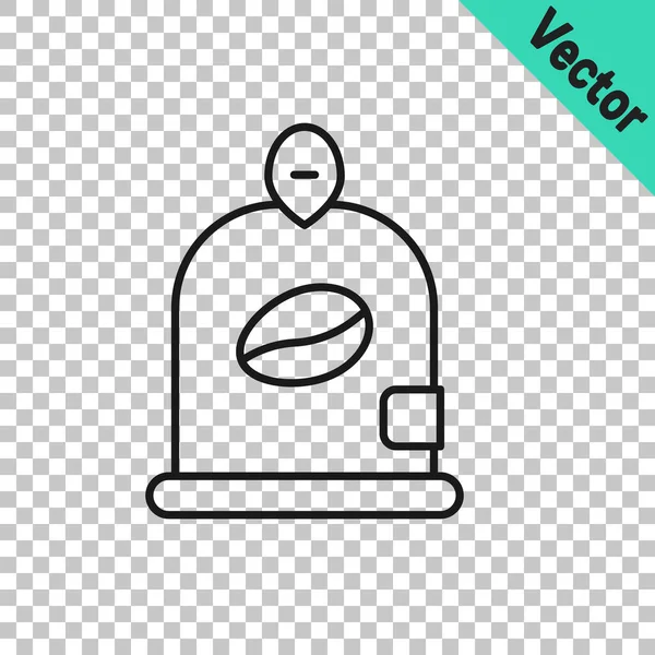 Línea Negra Bolsa Granos Café Icono Aislado Sobre Fondo Transparente — Vector de stock