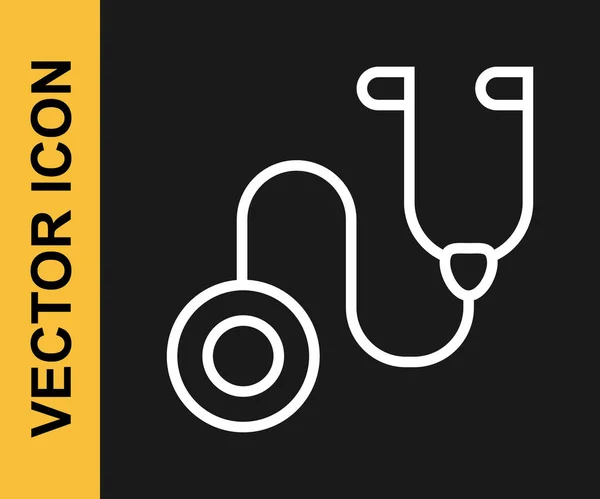 Weiße Linie Stethoskop Medizinisches Instrument Symbol Isoliert Auf Schwarzem Hintergrund — Stockvektor