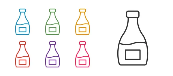 Setzen Sie Linie Sauce Flasche Symbol Isoliert Auf Weißem Hintergrund — Stockvektor