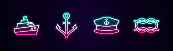 船长帽 航海绳结 发光的霓虹灯图标 — 图库矢量图片