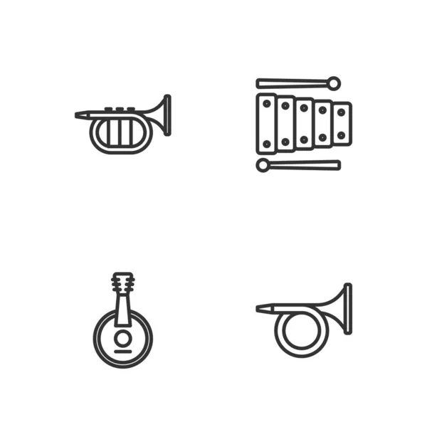 Définir Ligne Trompette Banjo Icône Xylophone Vecteur — Image vectorielle