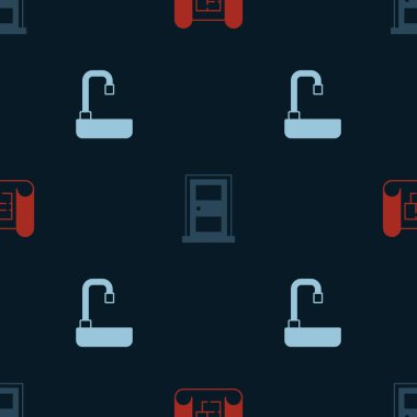 Ev planını, kapalı kapıyı ve lavaboyu kusursuz şekilde ayarla. Vektör