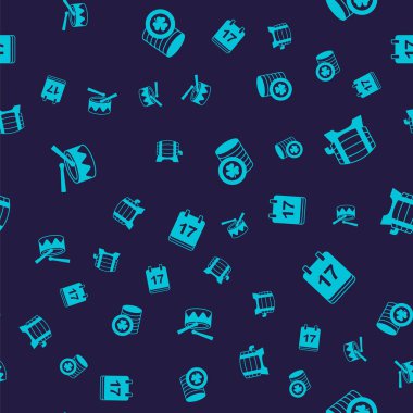 Davulları bagetlerle, ahşap fıçıları raflara, altın leprikon sikkeleri ve Aziz Patrick takvimini kusursuz desenlere göre ayarla. Vektör