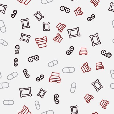 Kontak lens kabı, yastık, uyku hapı ve büyük yatağı pürüzsüz desenlere ayarlayın. Vektör