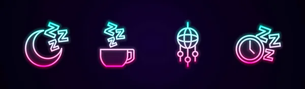 Yıldızlar Papatya Çayı Tüylü Rüya Yakalayıcı Alarm Saati Parlayan Neon — Stok Vektör
