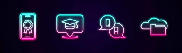 Nastavit Linku Online Vzdělávání Diplomem Graduation Cap Speech Bubble Question — Stockový vektor