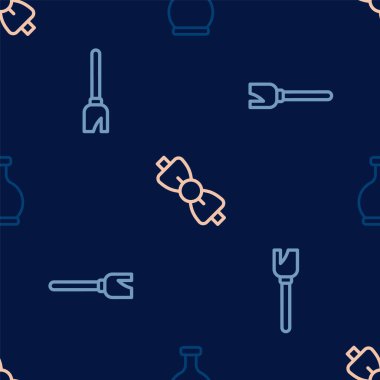 Şişe iksiri, cadı süpürgesi ve papyonu kusursuz desenle ayarlayın. Vektör