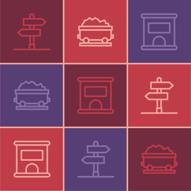 Trafik işaretlerini, bilet gişelerini ve Kömür Treni ikonunu ayarlayın. Vektör