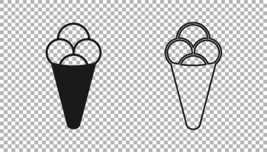 Şeffaf arkaplanda izole edilmiş waffle konisi ikonunda siyah dondurma. Güzel sembol. Vektör