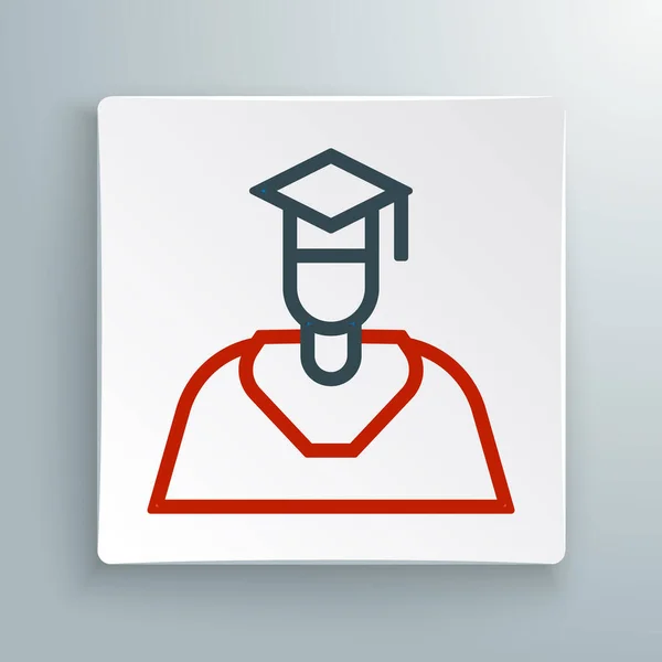 Ligne Diplômé et icône de casquette de graduation isolé sur fond blanc. Concept de contour coloré. Vecteur — Image vectorielle