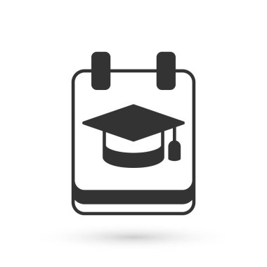 Grey Online eğitim ve mezuniyet ikonu beyaz arka planda izole edildi. İnternetteki öğretmen monitörde. Giyinme ve video semineri öğrenme. Vektör