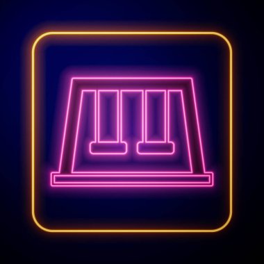 Siyah arka planda izole edilmiş oyun alanındaki yaz oyunlarında çocuklar için parlayan neon salıncaklar. Açık hava eğlence ekipmanları. Vektör
